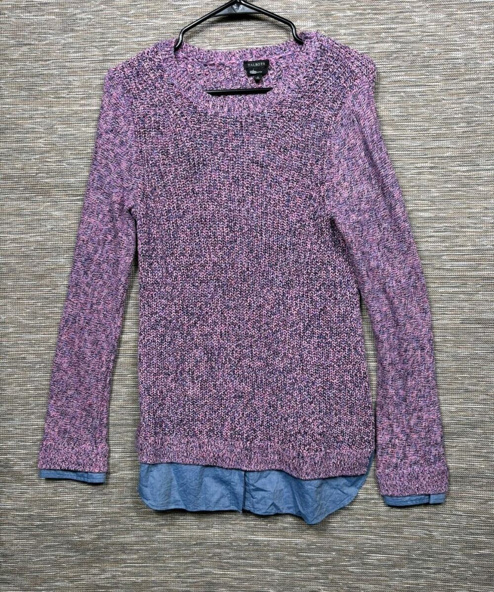 Talbots Sweater Pink Blue Speckled Cable Knit Womens S Pima Cotton Super Soft